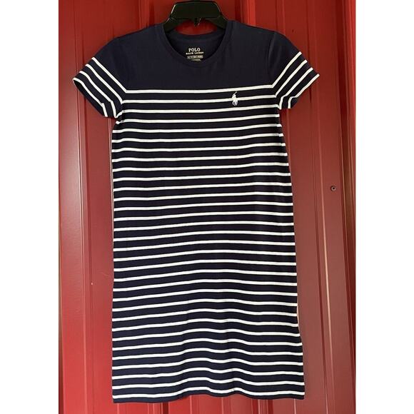 Polo Ralph Lauren Shirt Dress Classic Nautical Stripe Crew‎ Neck Jersey Sz XS - Picture 1 of 8